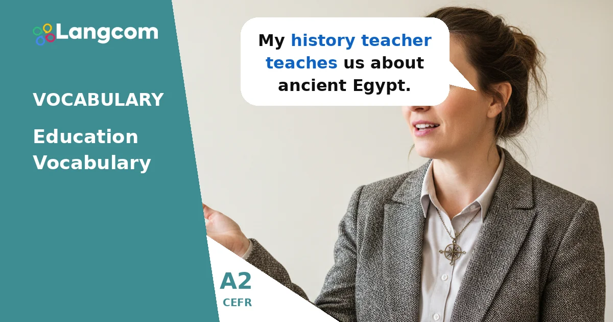 Master A2 Education Verbs: Teach, Learn, Study, Pass, Fail, Take — A2 English vocabulary lesson by Langcom
