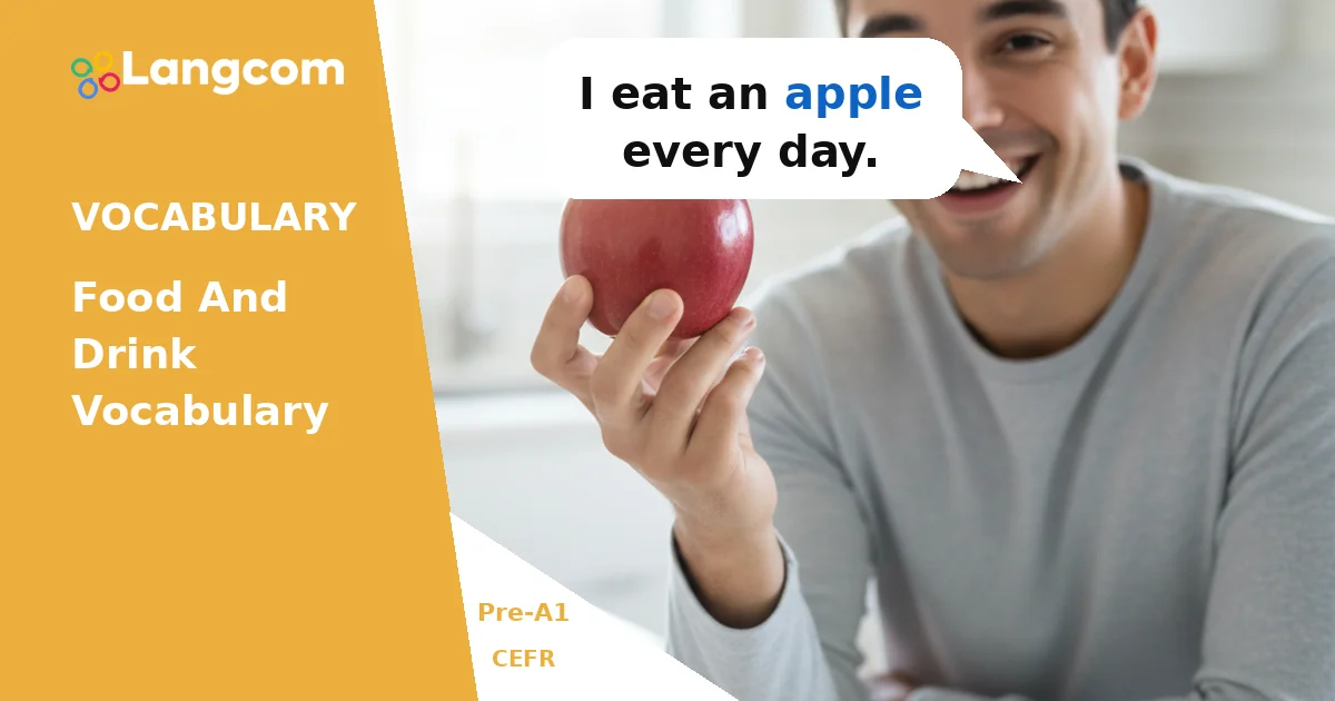 Basic Food and Drink Vocabulary for Pre-A1 English Learners Basic Food and Drink Vocabulary for Pre-A1 English Learners — Pre-A1 English vocabulary lesson by Langcom