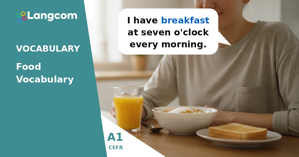 A1 Food Vocabulary: Talking About Meals and Meal Times — A1 English vocabulary lesson by Langcom