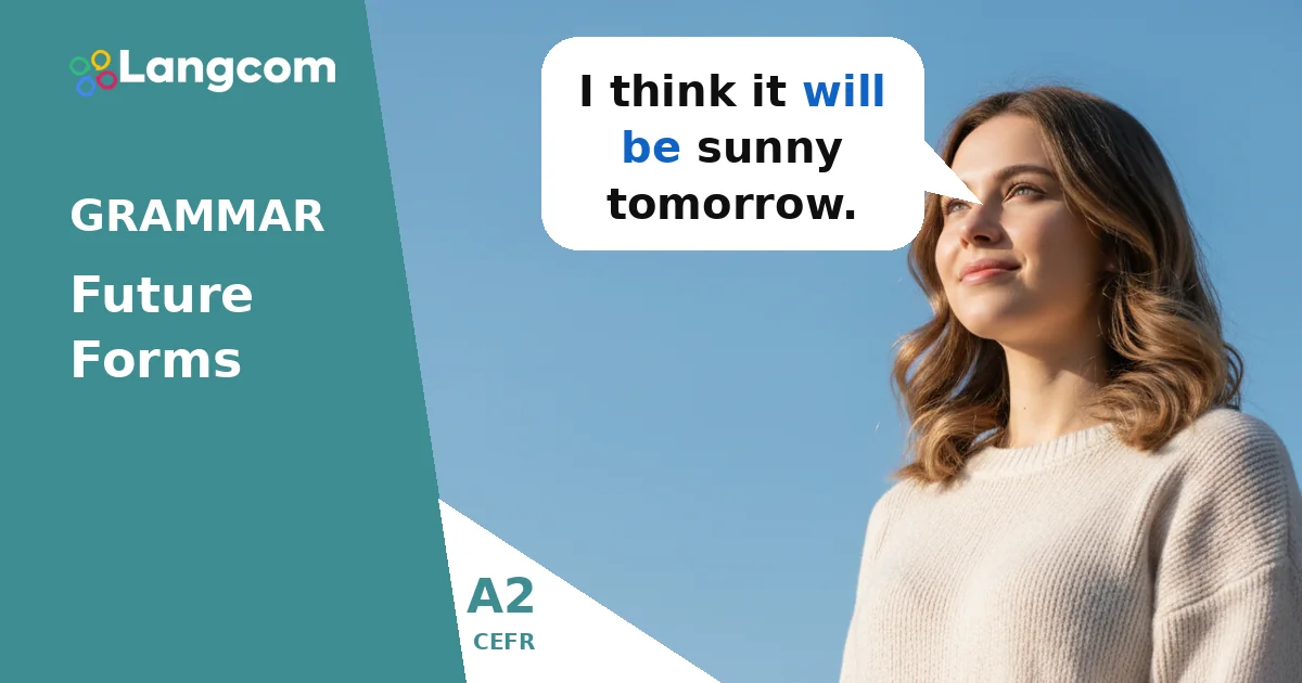 Talk About the Future: Will, Present Continuous, and Present Simple (A2 English) Talk About the Future: Will, Present Continuous, and Present Simple (A2 English) — A2 English grammar lesson by Langcom