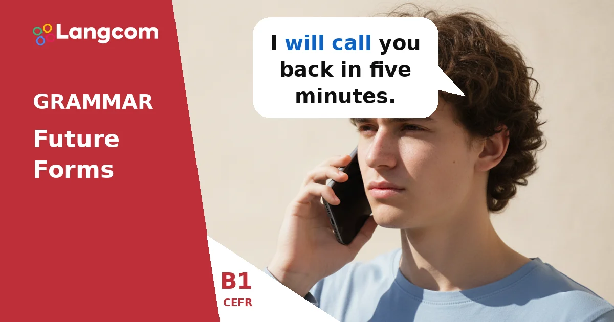 Mastering English Future Forms: Will, Be Going To, and Present Continuous (B1 Level) — B1 English grammar lesson by Langcom